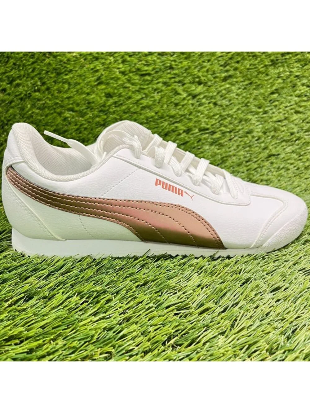 Puma Turino Metallic Womens Size 7.5 White Rose Gold Athletic Shoes Sneakers